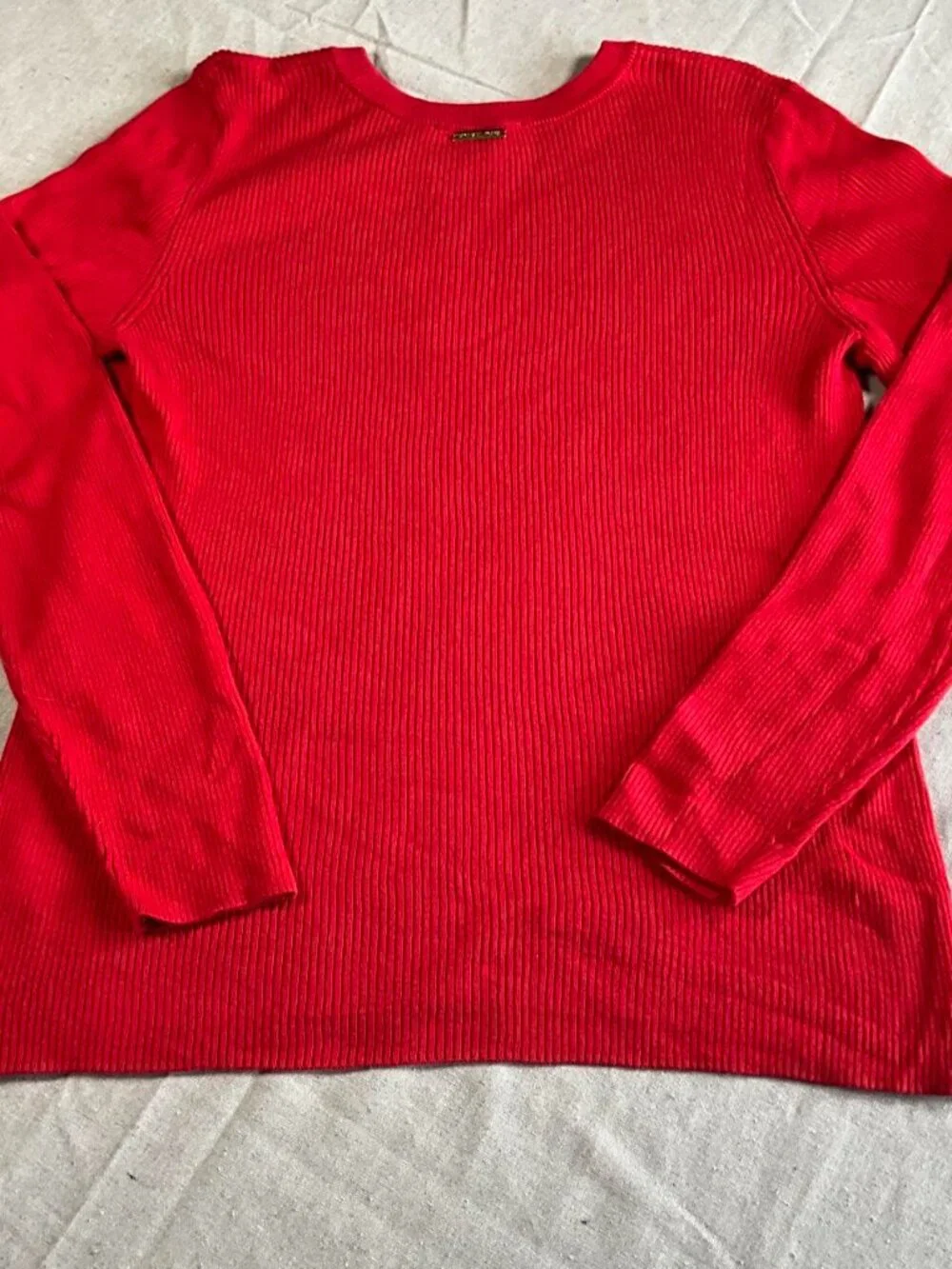 Womens Michael Kors Cream Button Cotton Viscose Ribbed Red Holiday Sweater (XL)
